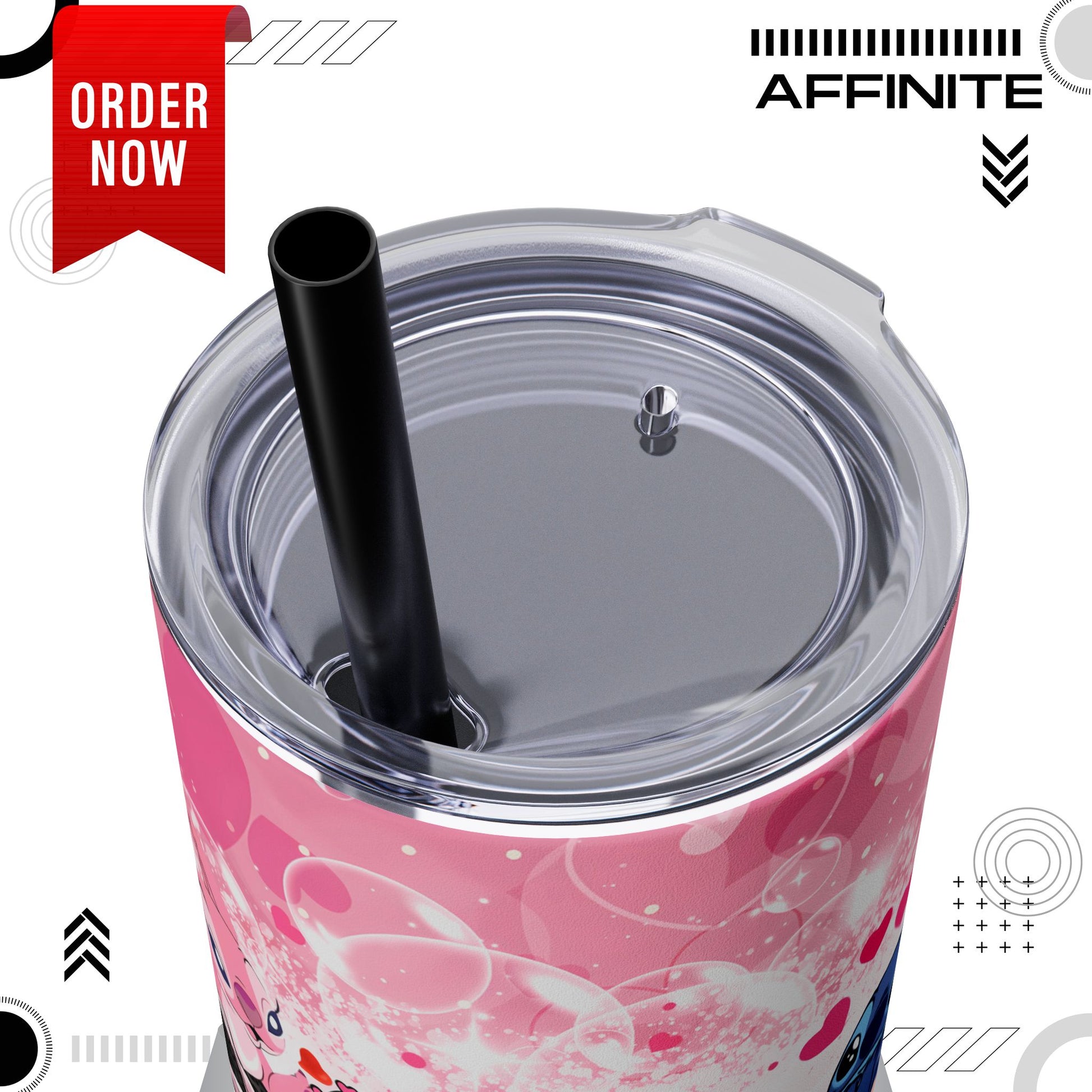 Tumblers Cute Stitch Cartoon Skinny Tumbler with Straw - 20oz - Pink Love Theme