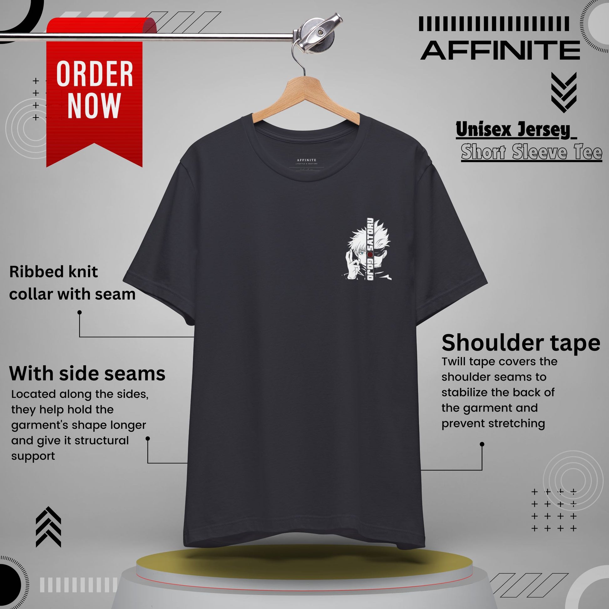 T-Shirt Unisex Anime Jujutsu Kaisen T-shirt - Gojou Satoru Design Dark Grey