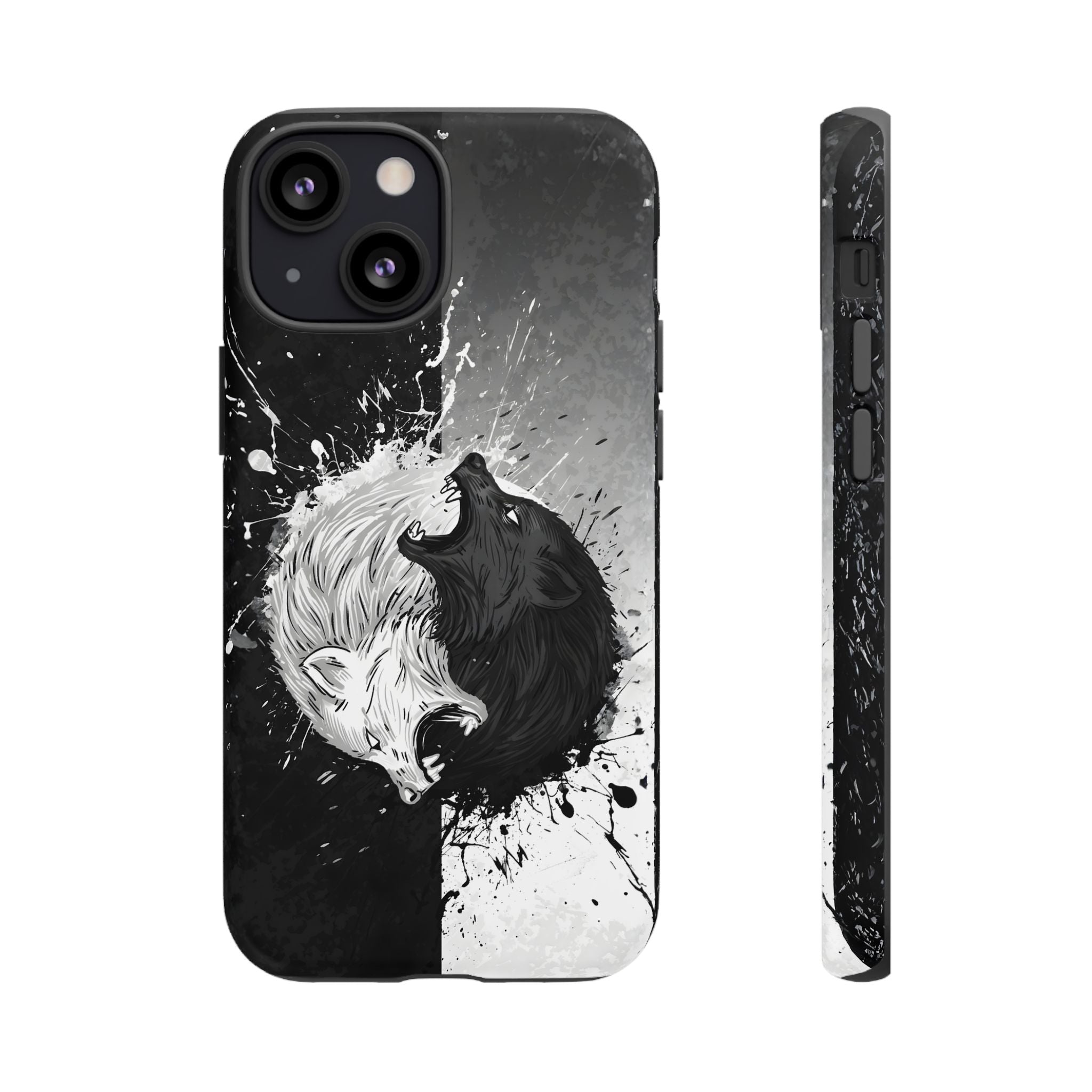 Yin Yang Wolf Phone Case - Dual Layer Protective Cover iPhone 13 Mini Matte Tough Cases