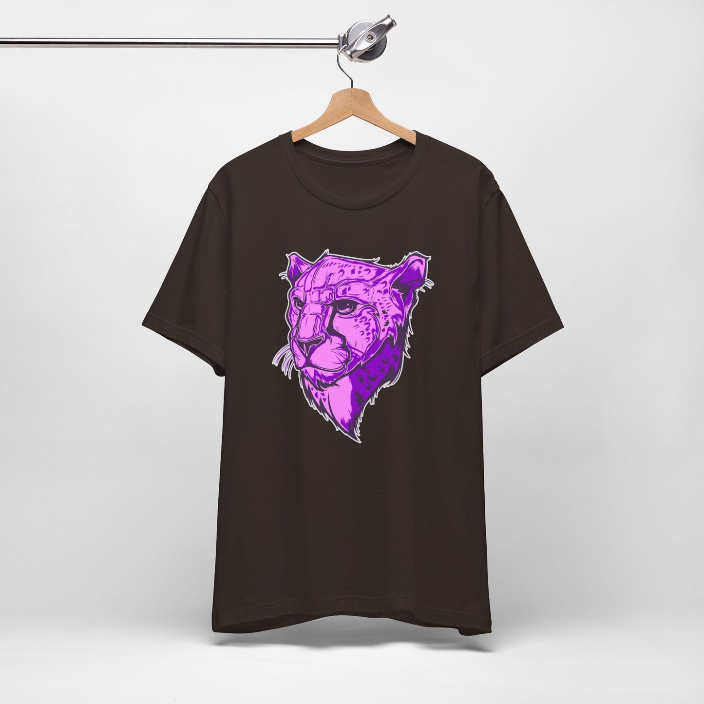 T-Shirt Vibrant Purple Leopard Tee - Unisex Jersey Shirt, Wild Animal Print, Graphic Tee, Gifts for Nature Lovers, Unique Artwear, Stylish [...] Brown
