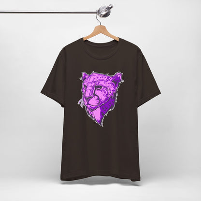 T-Shirt Vibrant Purple Leopard Tee - Unisex Jersey Shirt, Wild Animal Print, Graphic Tee, Gifts for Nature Lovers, Unique Artwear, Stylish [...] Brown