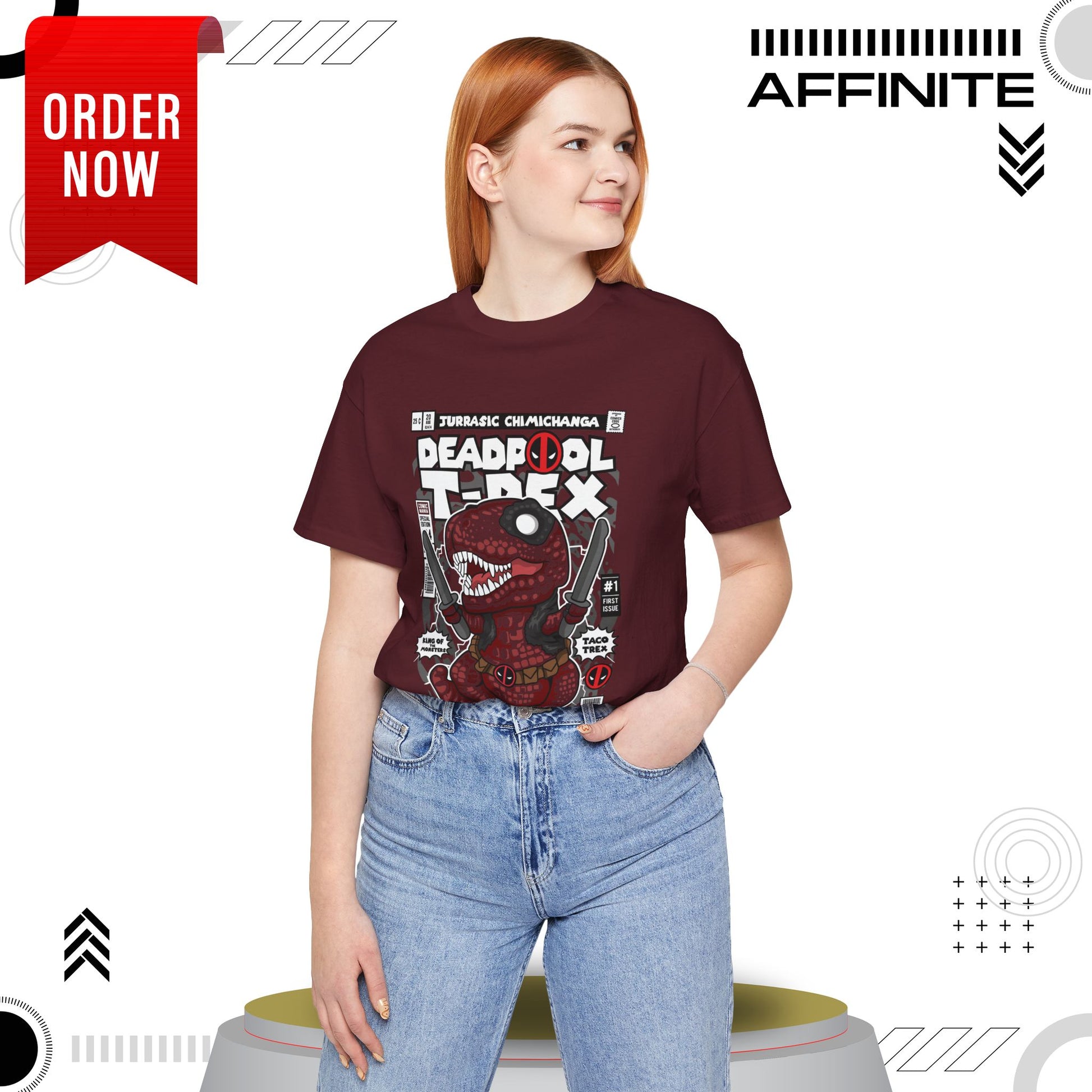 T-Shirt Deadpool T-Rex Unisex Jersey Tee - Fun Graphic T-Shirt for Comic Fans - Jurassic Chichanga