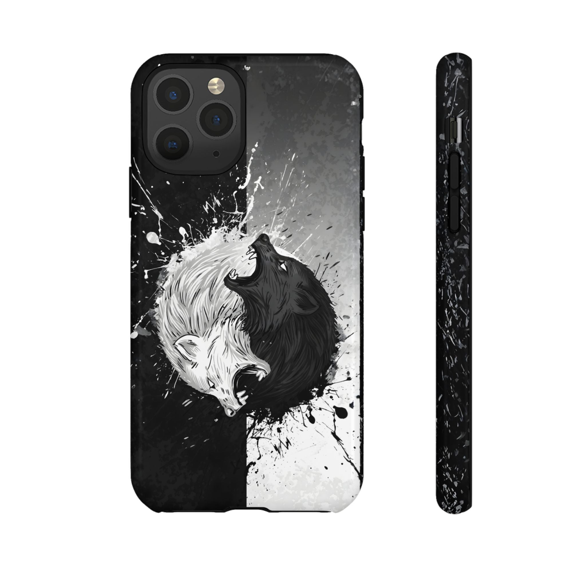 Yin Yang Wolf Phone Case - Dual Layer Protective Cover iPhone 11 Pro Glossy Tough Cases