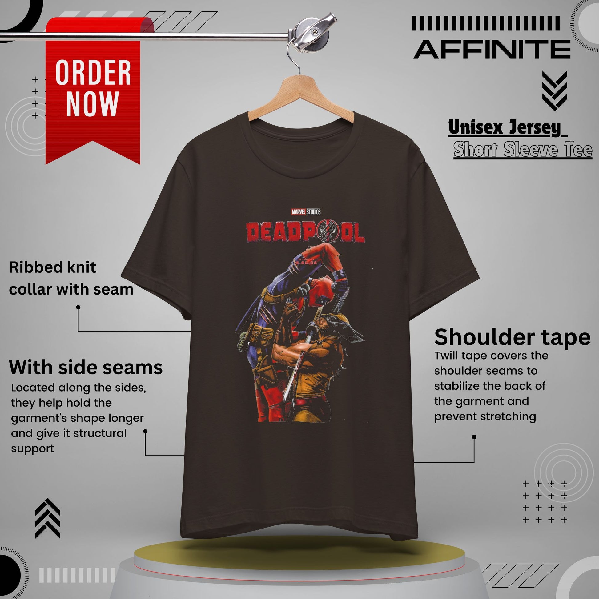 T-Shirt Deadpool Graphic Unisex Jersey Tee - Perfect for Comic Fans Brown