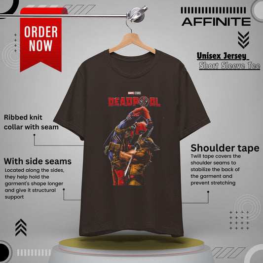 T-Shirt Deadpool Graphic Unisex Jersey Tee - Perfect for Comic Fans Brown