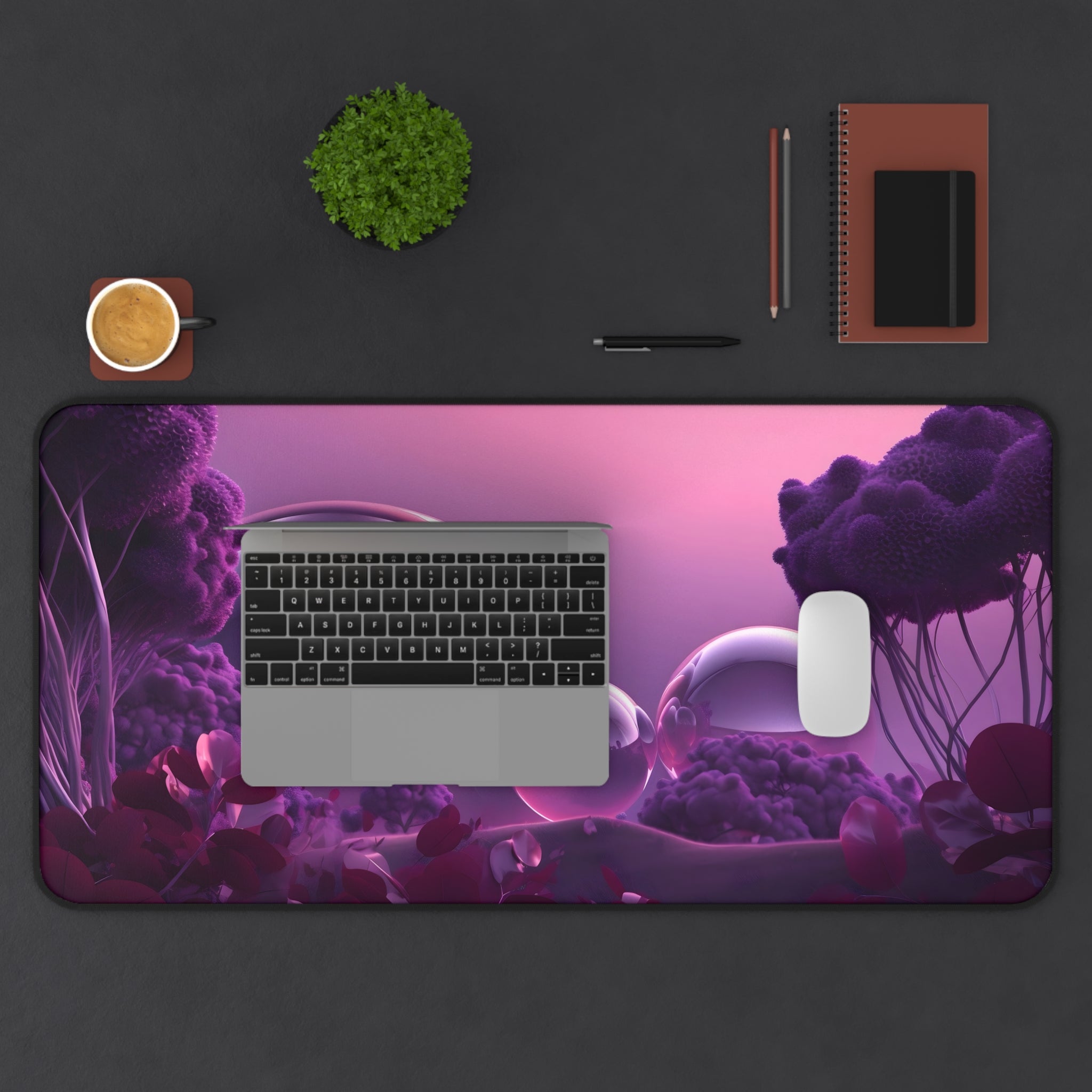 Purple Desk Mat - Surreal Bubble Landscape Dreamscape Mouse Pad Mouse Pad