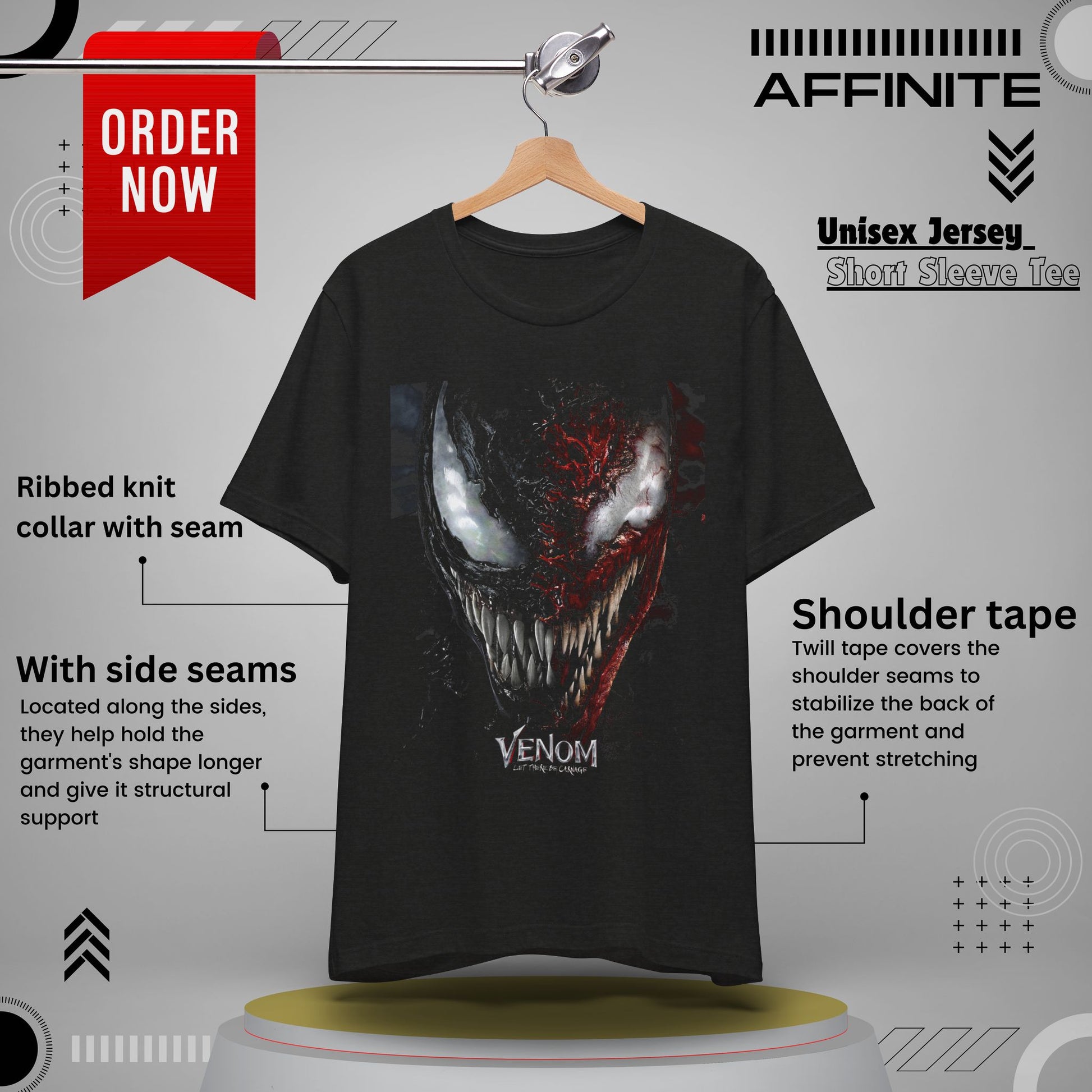 T-Shirt Venom Graphic Tee - Unisex Comic Book T-Shirt for Fans (100% Cotton) Black Heather