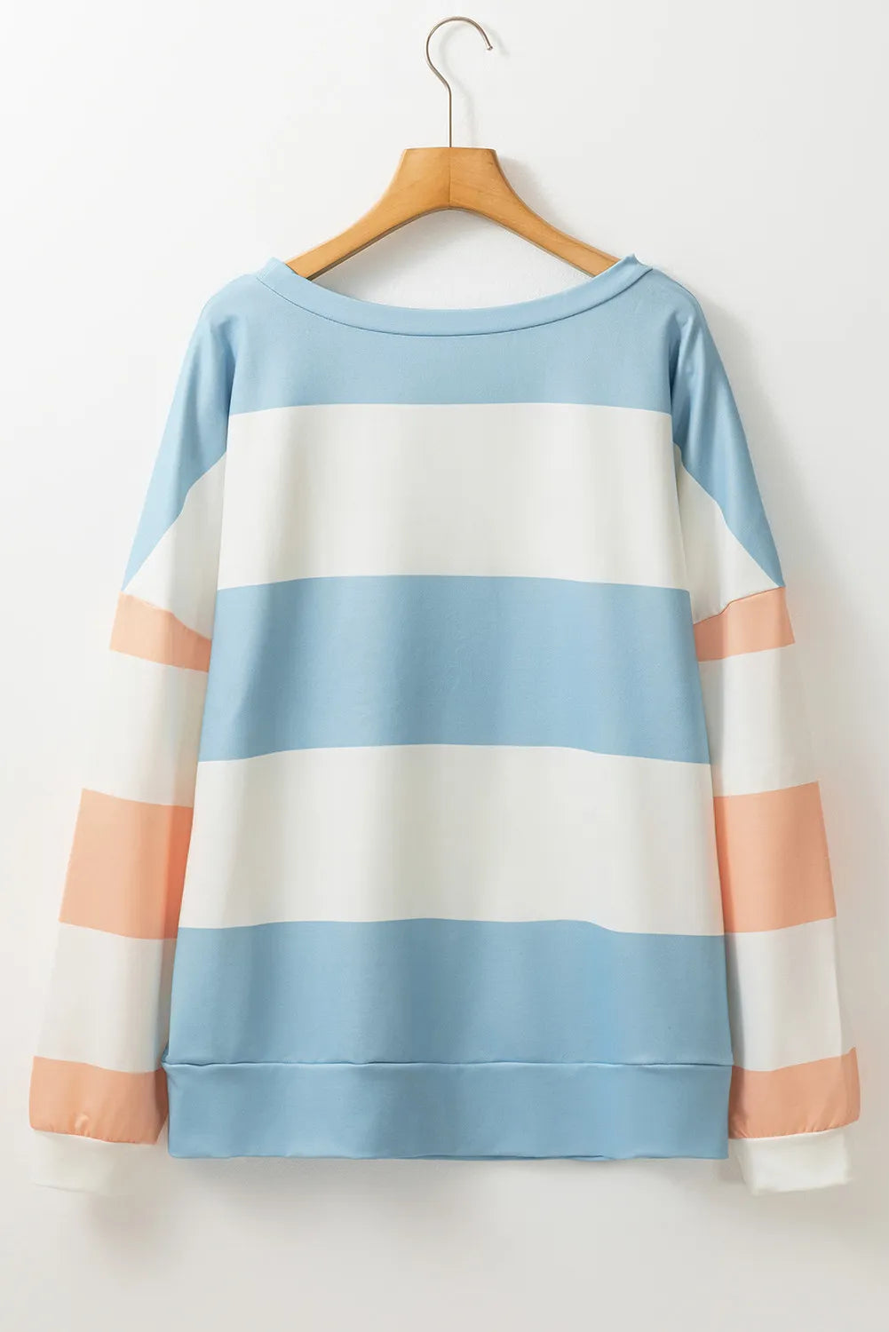 Long-sleeve Contrast Color Block Long Sleeve Top | Striped Round Neck Pullover