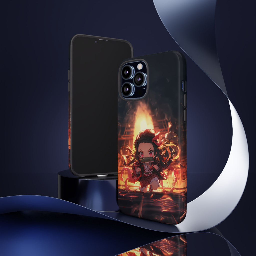 Chibi Nezuko Kamado Tough Phone Case – Anime Protective Case for iPhone & Samsung, UV Resistant, Durable & Stylish