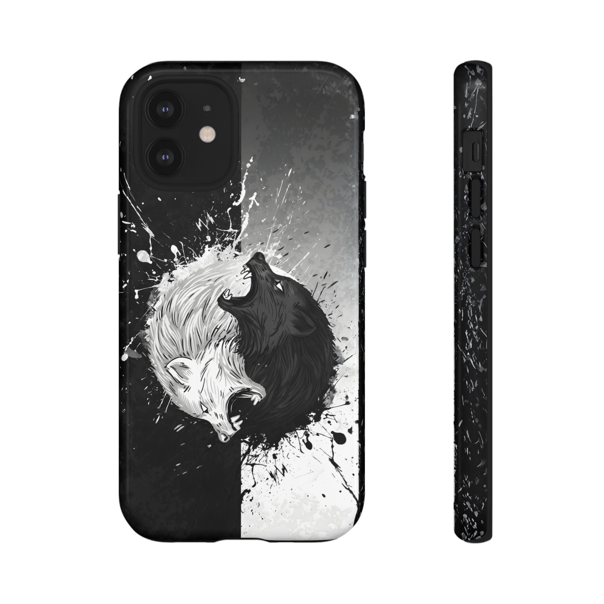 Yin Yang Wolf Phone Case - Dual Layer Protective Cover iPhone 12 Mini Glossy Tough Cases