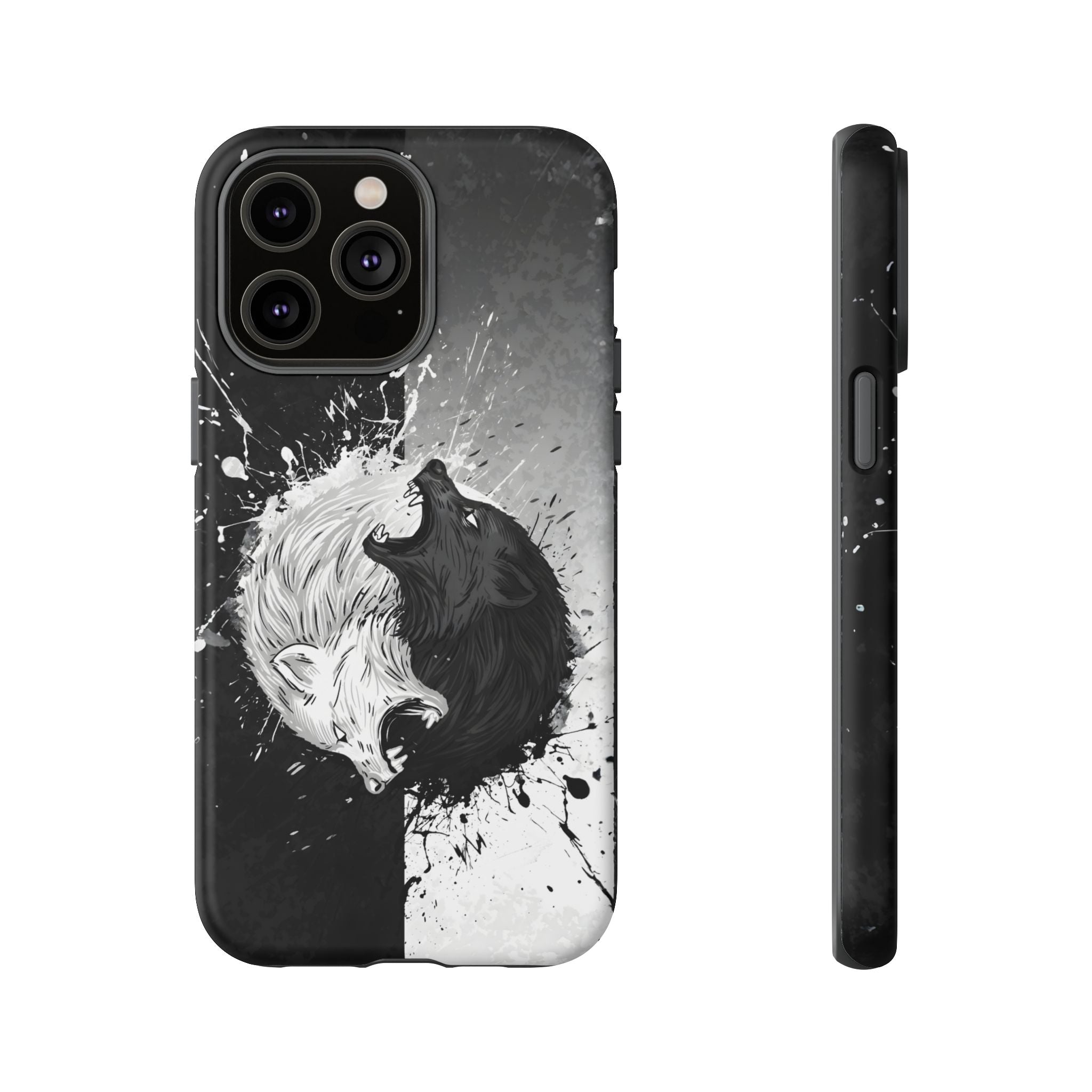 Yin Yang Wolf Phone Case - Dual Layer Protective Cover iPhone 14 Pro Max Matte Tough Cases