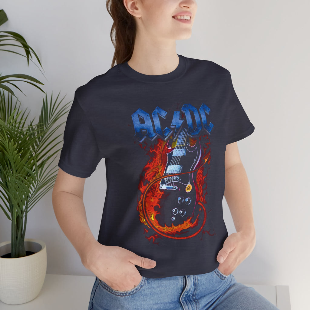 AC/DC Graphic Tee – Rock Band T-Shirt for Fans | Unisex Fit with Flame Guitar Design