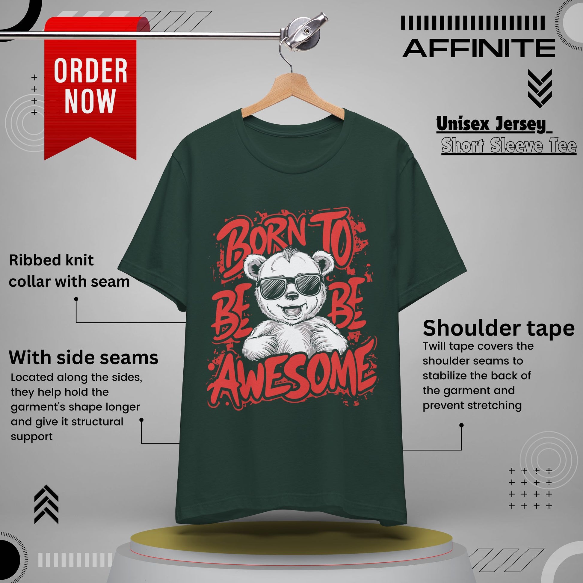 T-Shirt Fun Graphic Tees - Born to Be Awesome Unisex Shirt | For Teen & Adults | Affinite Forest