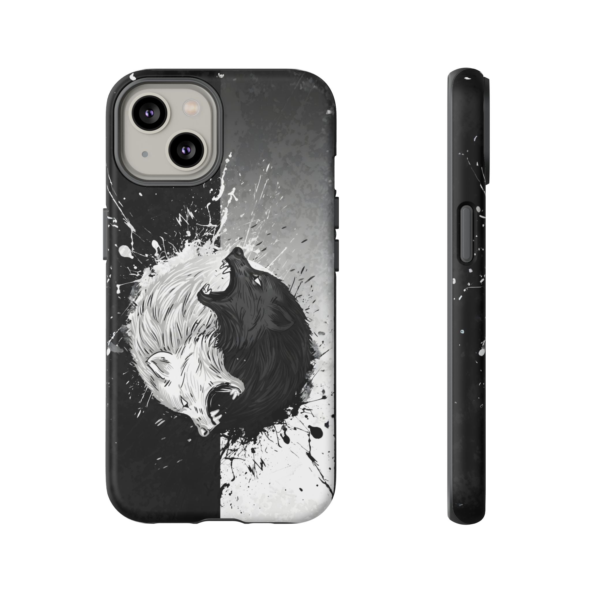 Yin Yang Wolf Phone Case - Dual Layer Protective Cover iPhone 14 Matte Tough Cases