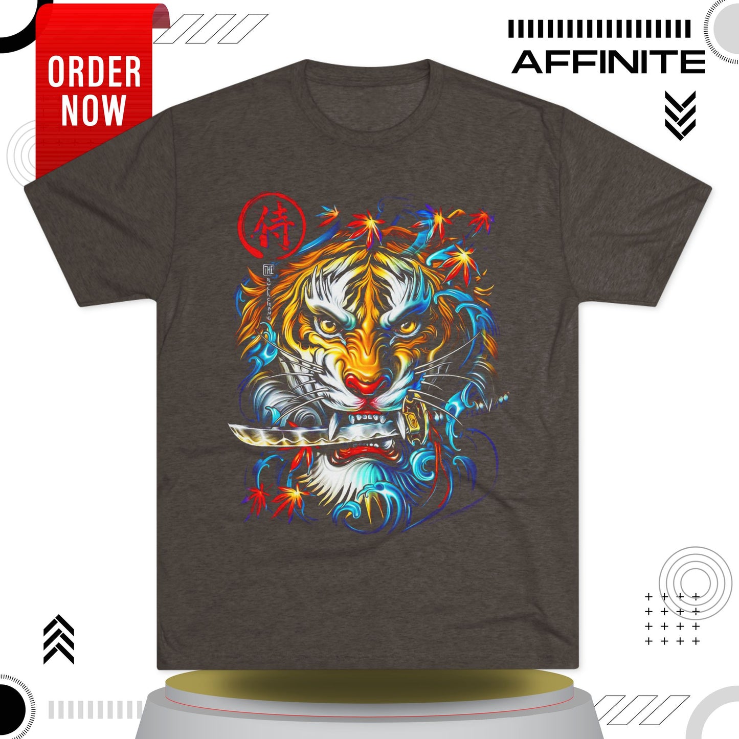 T-Shirt Cotton Graphic Tee - Fearless Tiger Tri-Blend Crew (Unisex) Tri-Blend Macchiato