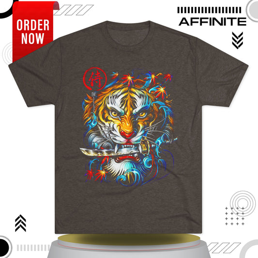 T-Shirt Cotton Graphic Tee - Fearless Tiger Tri-Blend Crew (Unisex) Tri-Blend Macchiato