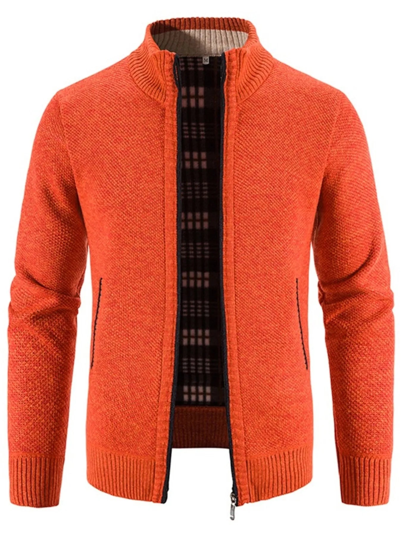 Men's Plus Size Zip-Up Sweater Cardigan with Stand Collar Orange Cardigan
