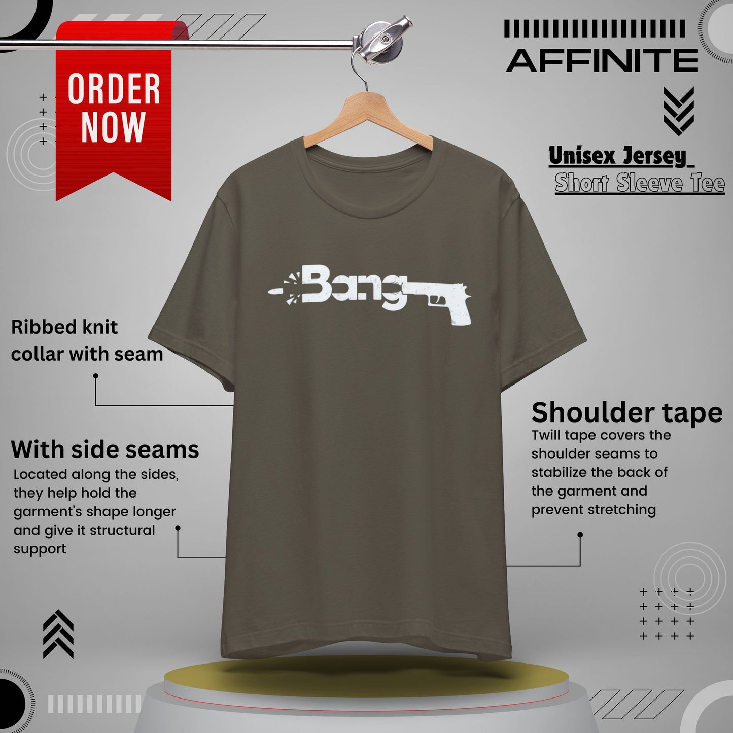T-Shirt Bang Graphic Unisex Jersey Short Sleeve Tee - Casual Streetwear T-Shirt Army