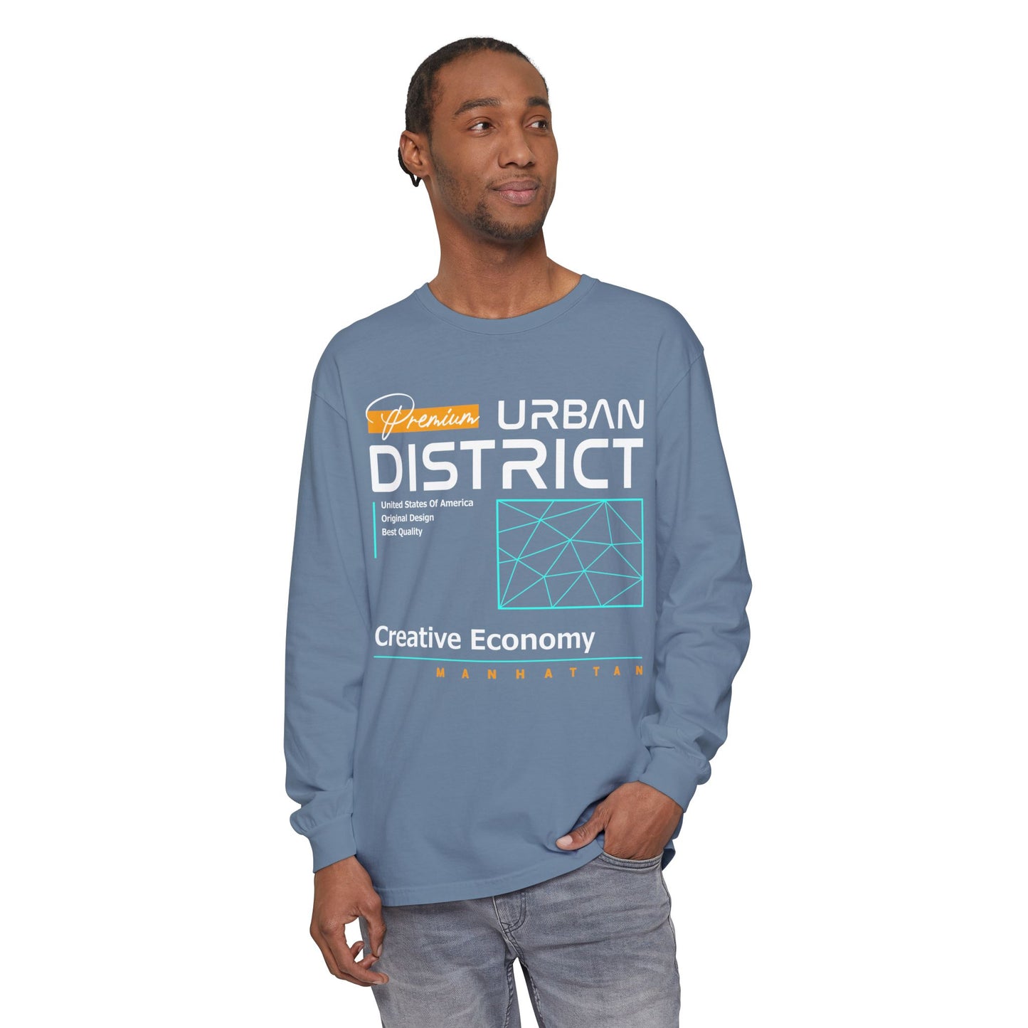 Long-sleeve Urban District Long Sleeve T-Shirt - Vintage Graphic Tee, Casual Wear, Creative Economy, Unisex Fashion, Gift for Art Lovers