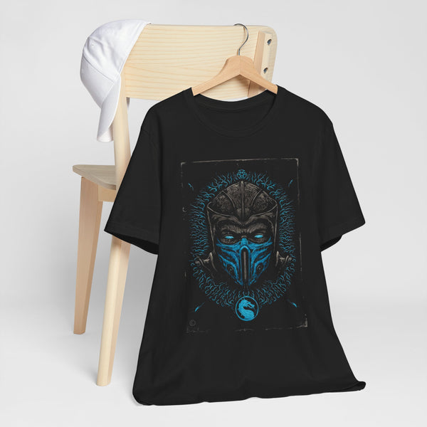 Epic Gamer Tee on chair hanger lifestyle shot demonstrating fit and placement of artwork