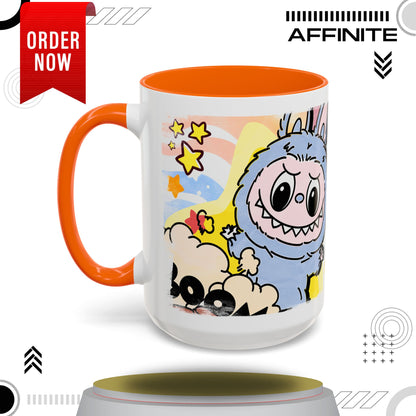 Mug Lazy Yoga Cartoon Labubu Accent Coffee Mug - Fun and Whimsical Design for Coffee Lovers 15oz Orange