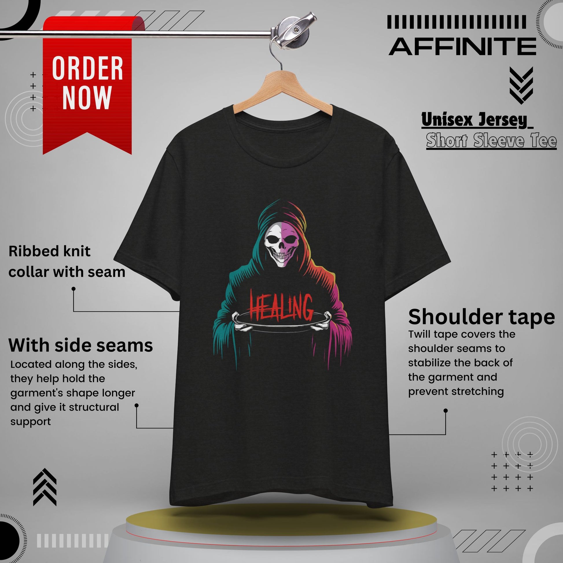 T-Shirt Halloween Healing Graphic Tee - Unisex Casual Shirt for Adults Black Heather