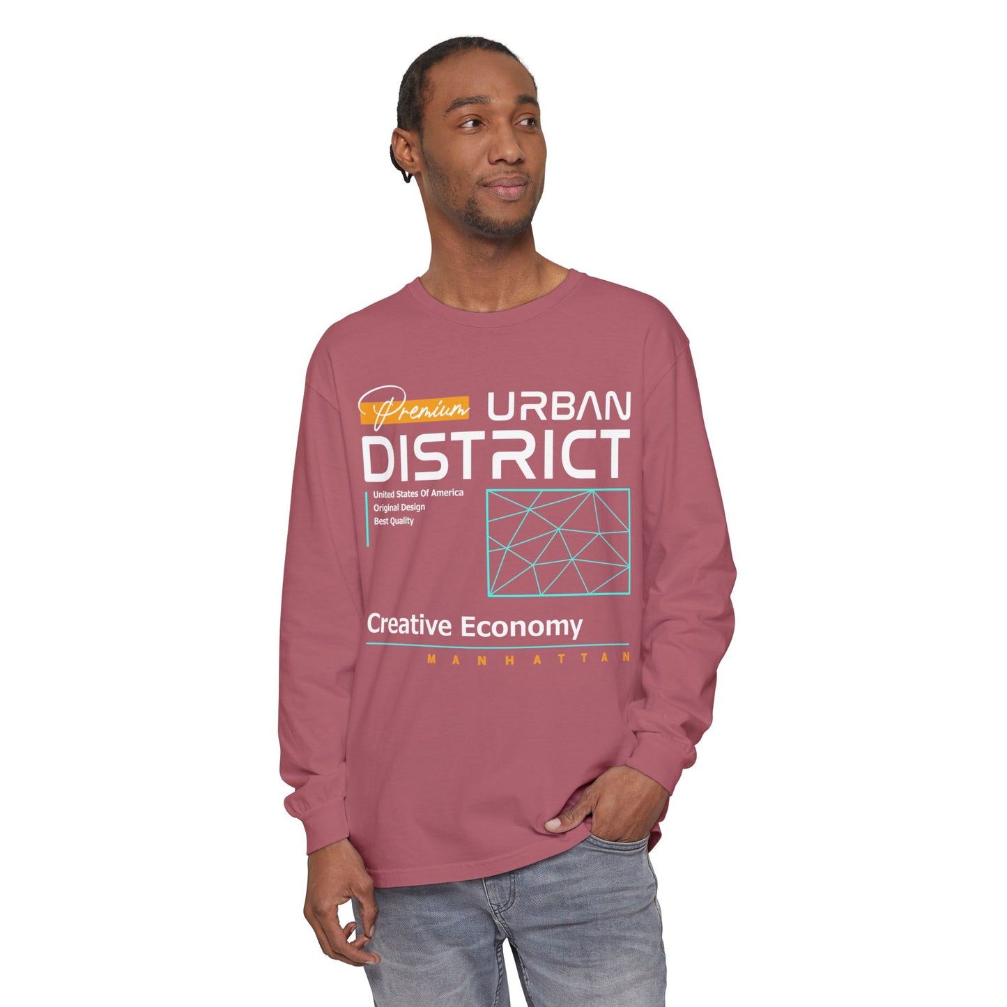 Long-sleeve Urban District Long Sleeve T-Shirt - Vintage Graphic Tee, Casual Wear, Creative Economy, Unisex Fashion, Gift for Art Lovers