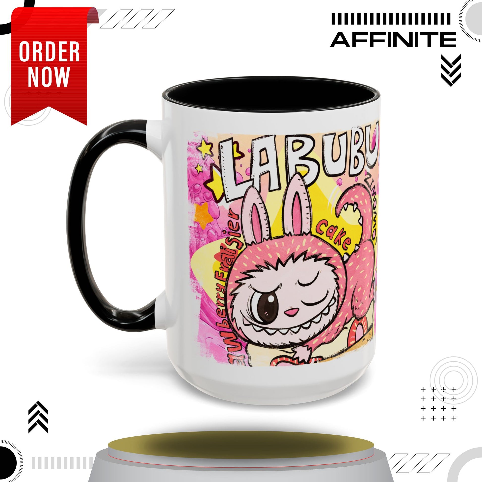 Mug Colorful Cartoon Labubu Accent Coffee Mug - Perfect for Animal Lovers 15oz Black