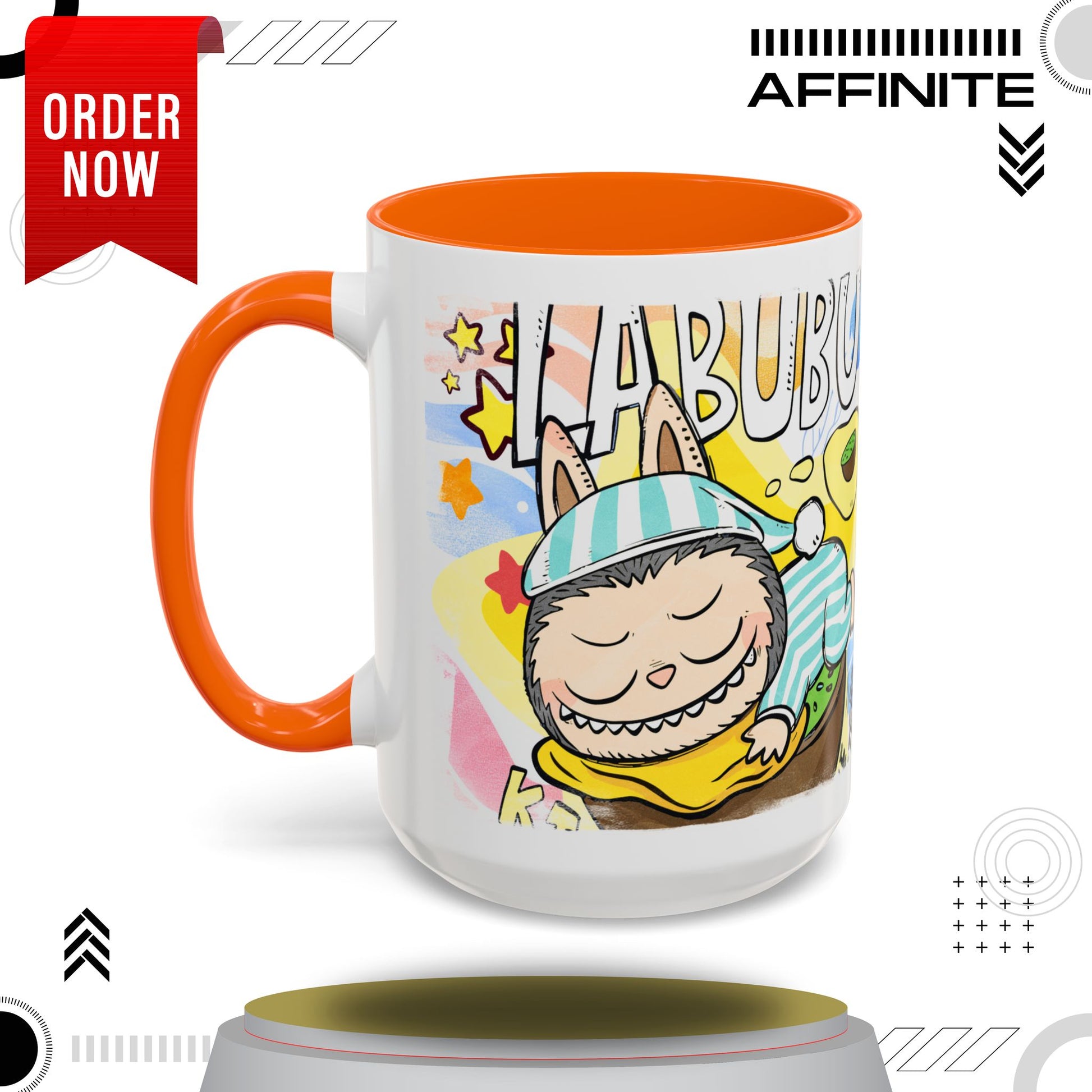 Mug Labubu Lazy Yoga Accent Coffee Mug - Fun & Whimsical Design for Relaxation Lovers 15oz Orange