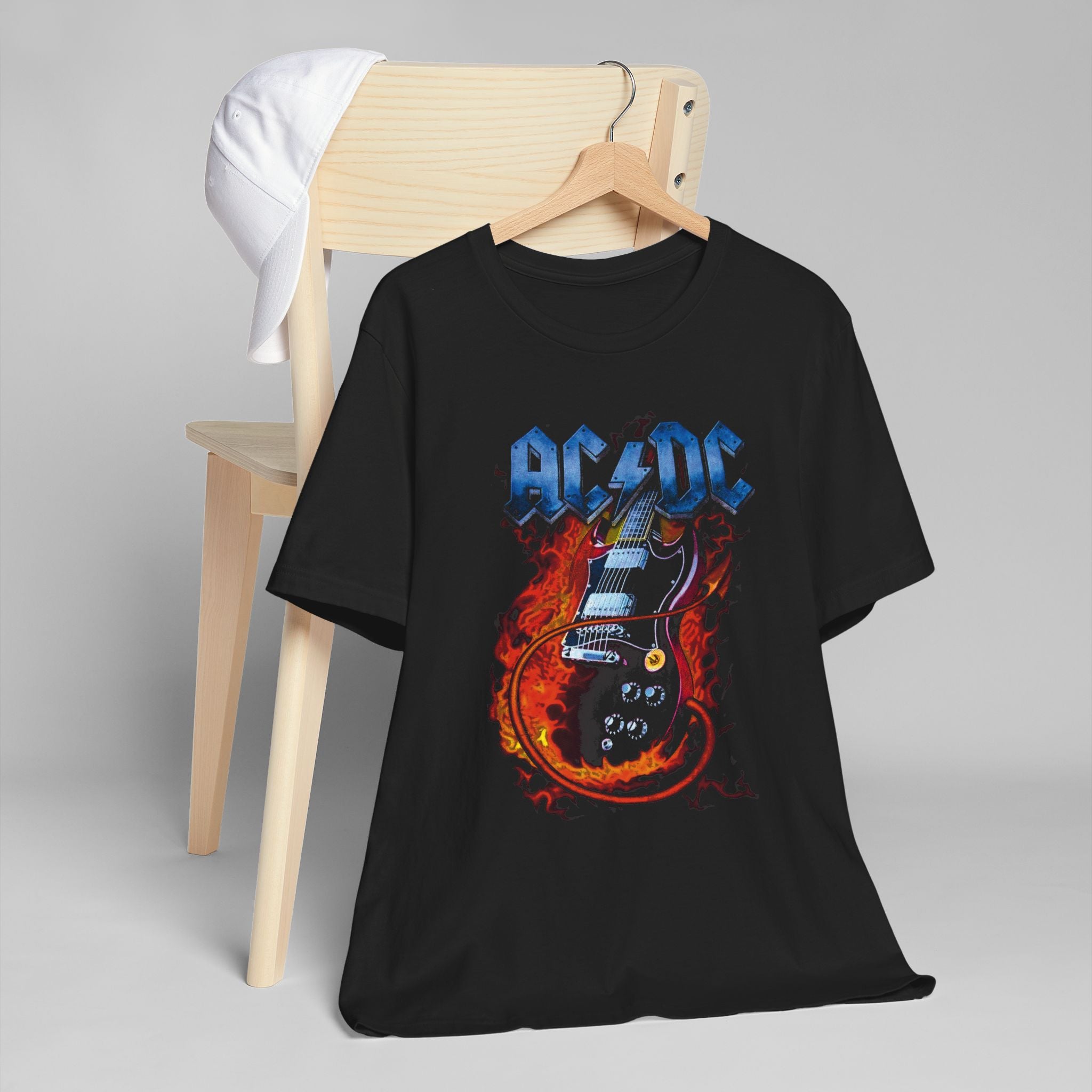 AC/DC Graphic Tee – Rock Band T-Shirt for Fans | Unisex Fit with Flame Guitar Design