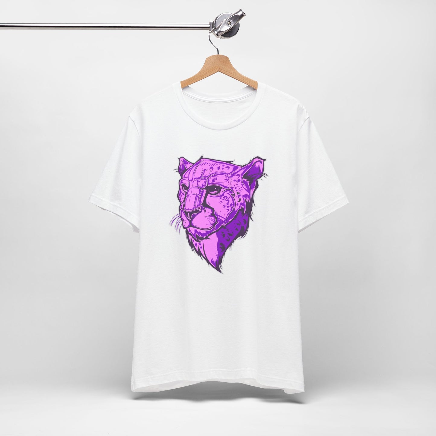 T-Shirt Vibrant Purple Leopard Tee - Unisex Jersey Shirt, Wild Animal Print, Graphic Tee, Gifts for Nature Lovers, Unique Artwear, Stylish [...] White
