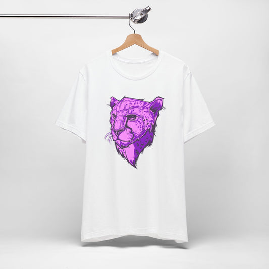 T-Shirt Vibrant Purple Leopard Tee - Unisex Jersey Shirt, Wild Animal Print, Graphic Tee, Gifts for Nature Lovers, Unique Artwear, Stylish [...] White