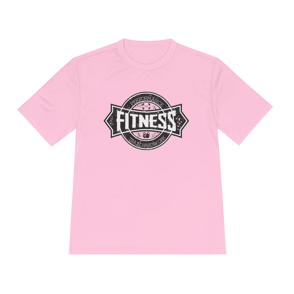 Pink fitness shirt with logo on white background