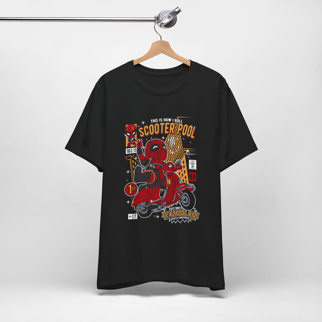 Deadpool Scooter Short Sleeve Tee – Fun, Unisex Graphic T-Shirt for Fans