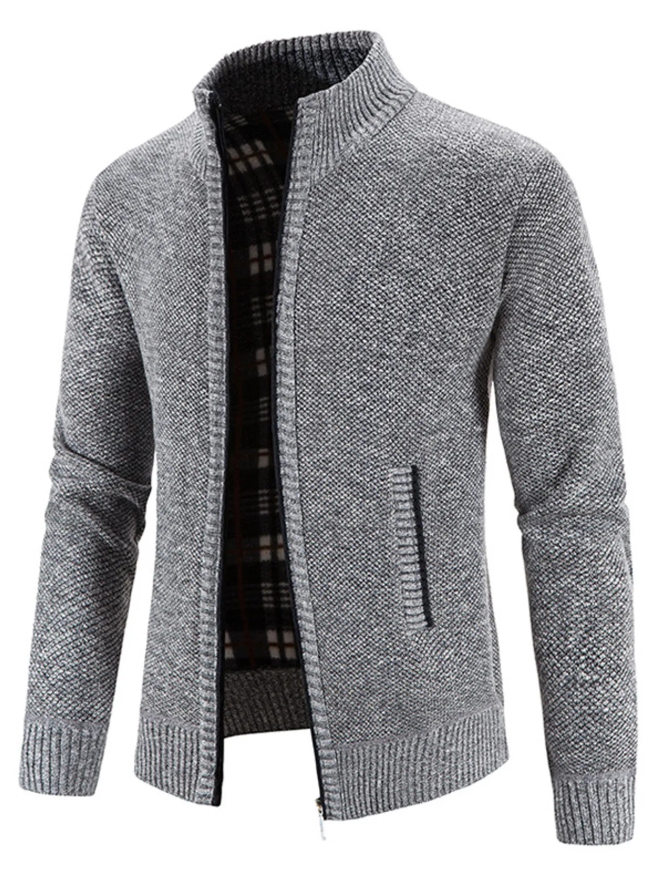 Men's Plus Size Zip-Up Sweater Cardigan with Stand Collar Cardigan