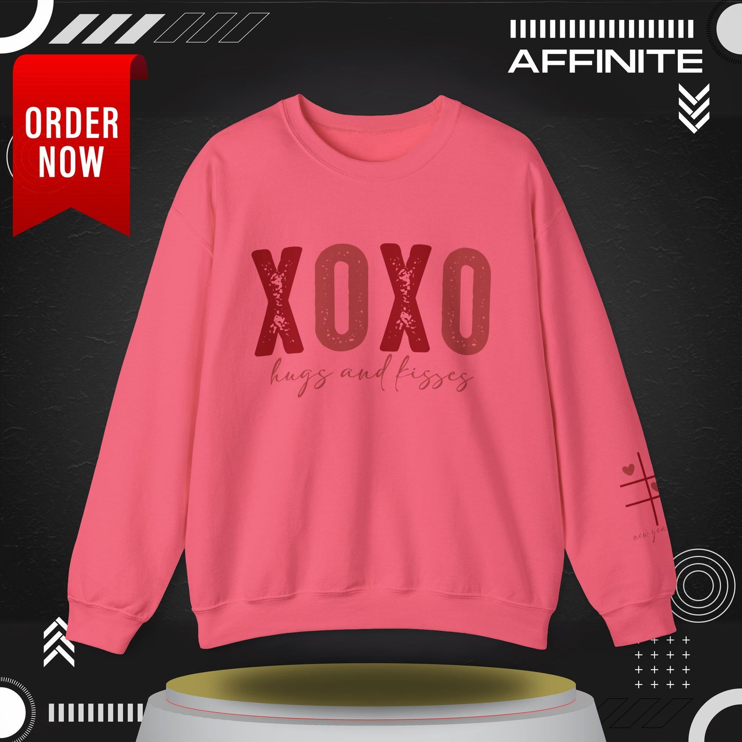 Sweatshirt XOXO Hugs and Kisses Crewneck Sweatshirt - Cozy Valentine's Day Gift Safety Pink