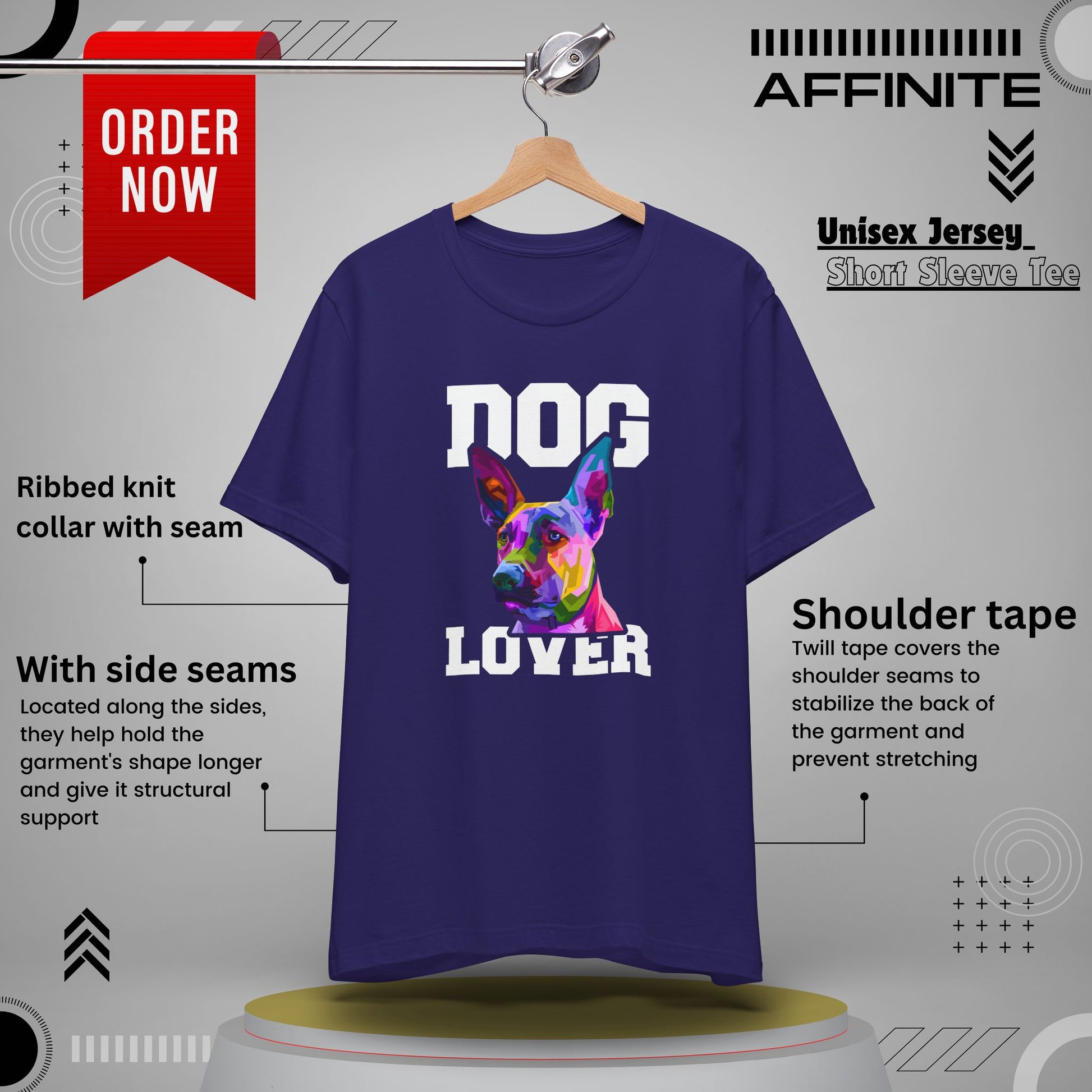 T-Shirt T Shirt Drawing - Dog Lover Graphic Tee (Unisex Cotton) Team Navy