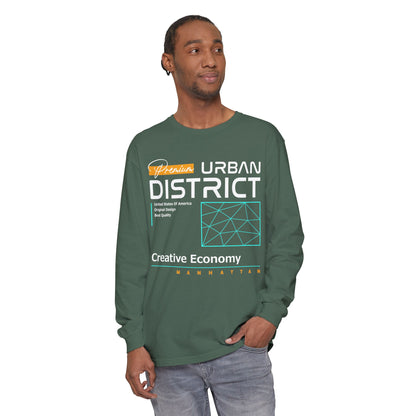 Long-sleeve Urban District Long Sleeve T-Shirt - Vintage Graphic Tee, Casual Wear, Creative Economy, Unisex Fashion, Gift for Art Lovers