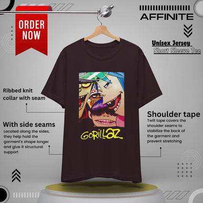 T-Shirt Gorillaz T-Shirt - Streetwear Unisex Band Tee for Music Fans (100% Cotton) Oxblood Black