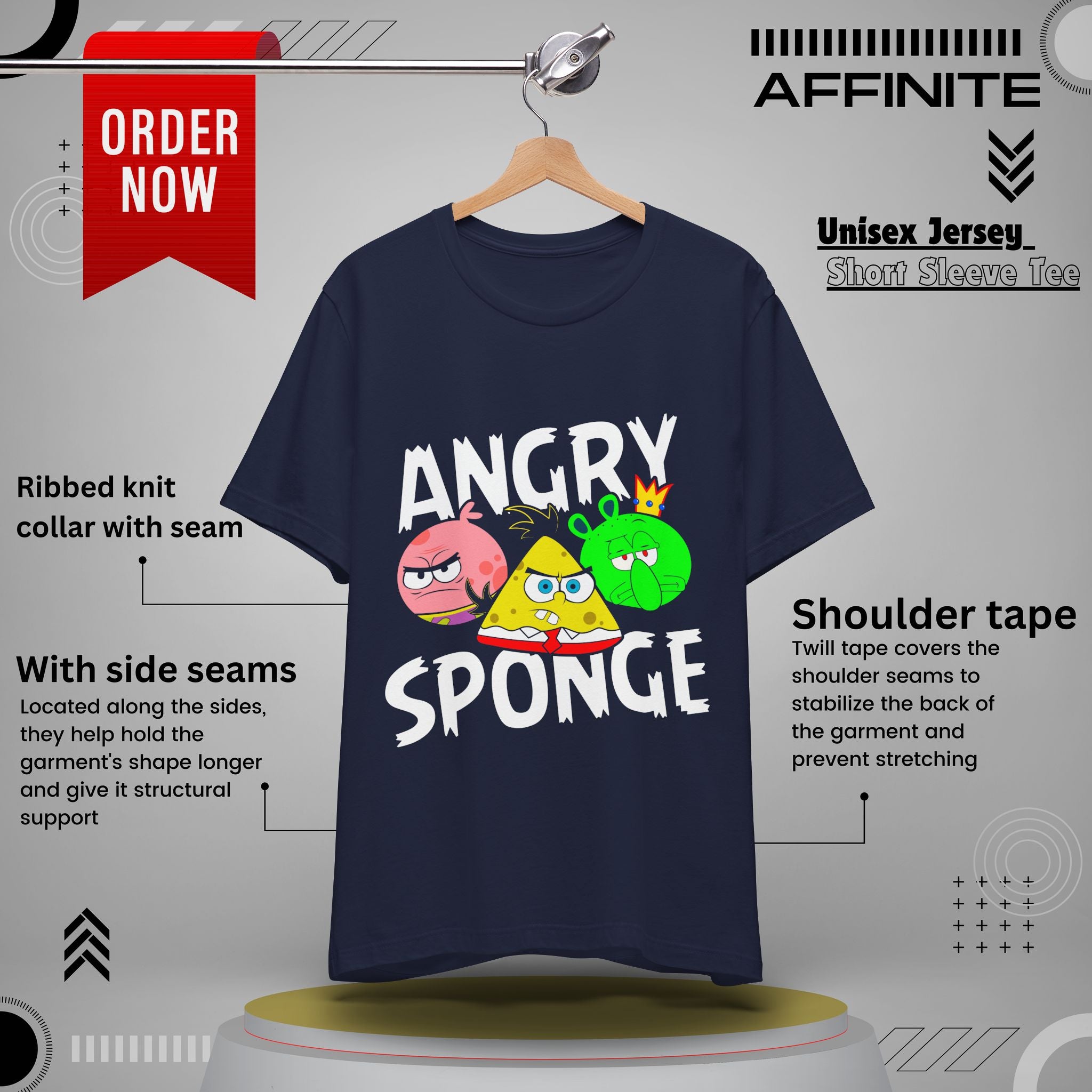 T-Shirt Angry Sponge T-Shirt - Funny Graphic Tee for Gamers (Unisex Cotton) Navy