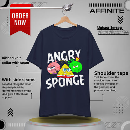T-Shirt Angry Sponge T-Shirt - Funny Graphic Tee for Gamers (Unisex Cotton) Navy