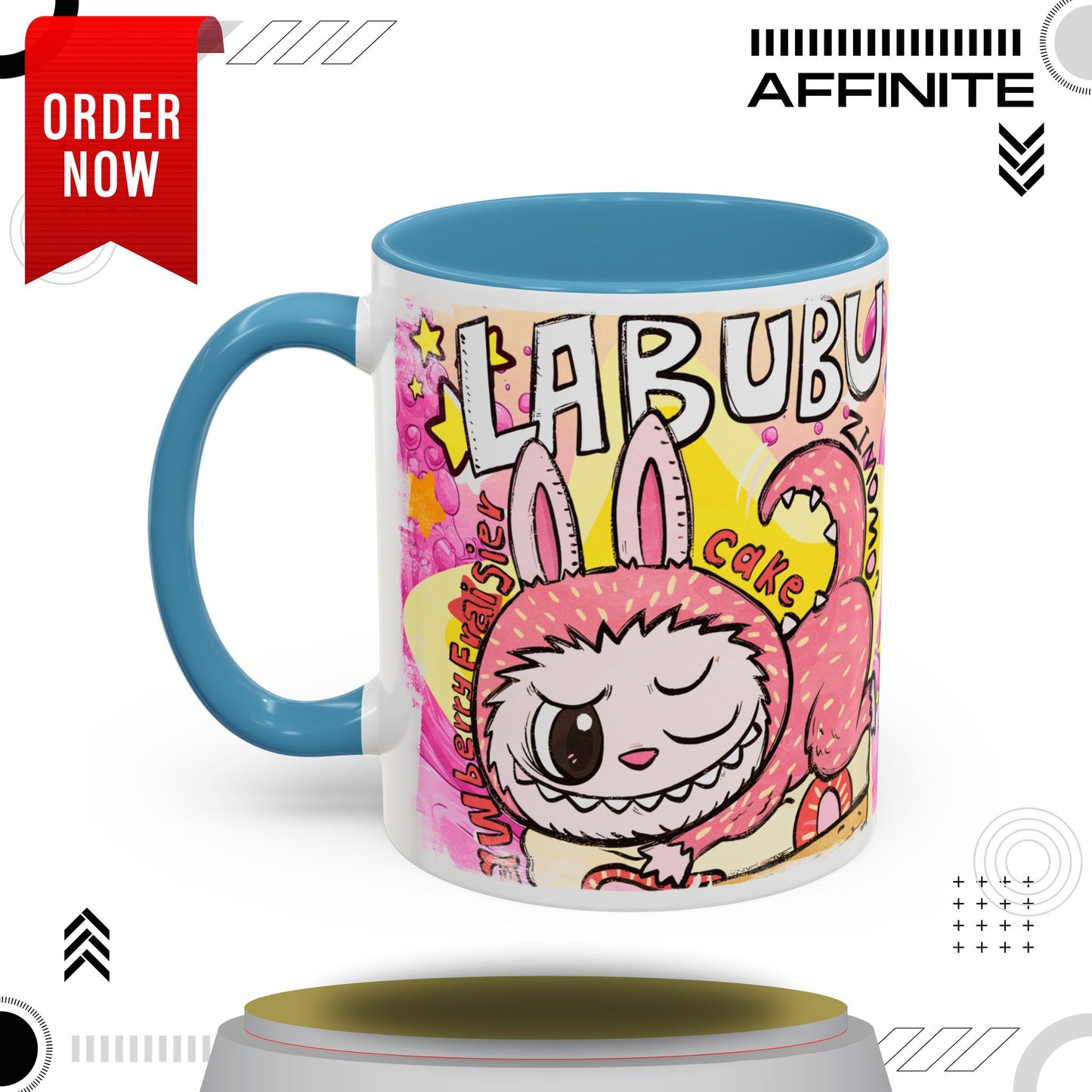 Mug Colorful Cartoon Labubu Accent Coffee Mug - Perfect for Animal Lovers 11oz Light Blue