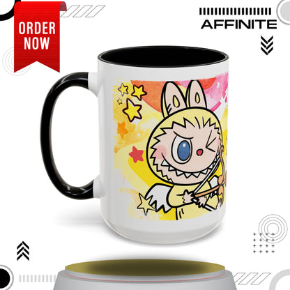 Mug Playful Lazy Yoga Labubu Coffee Mug - Fun Design for Relaxation Lovers 15oz Black