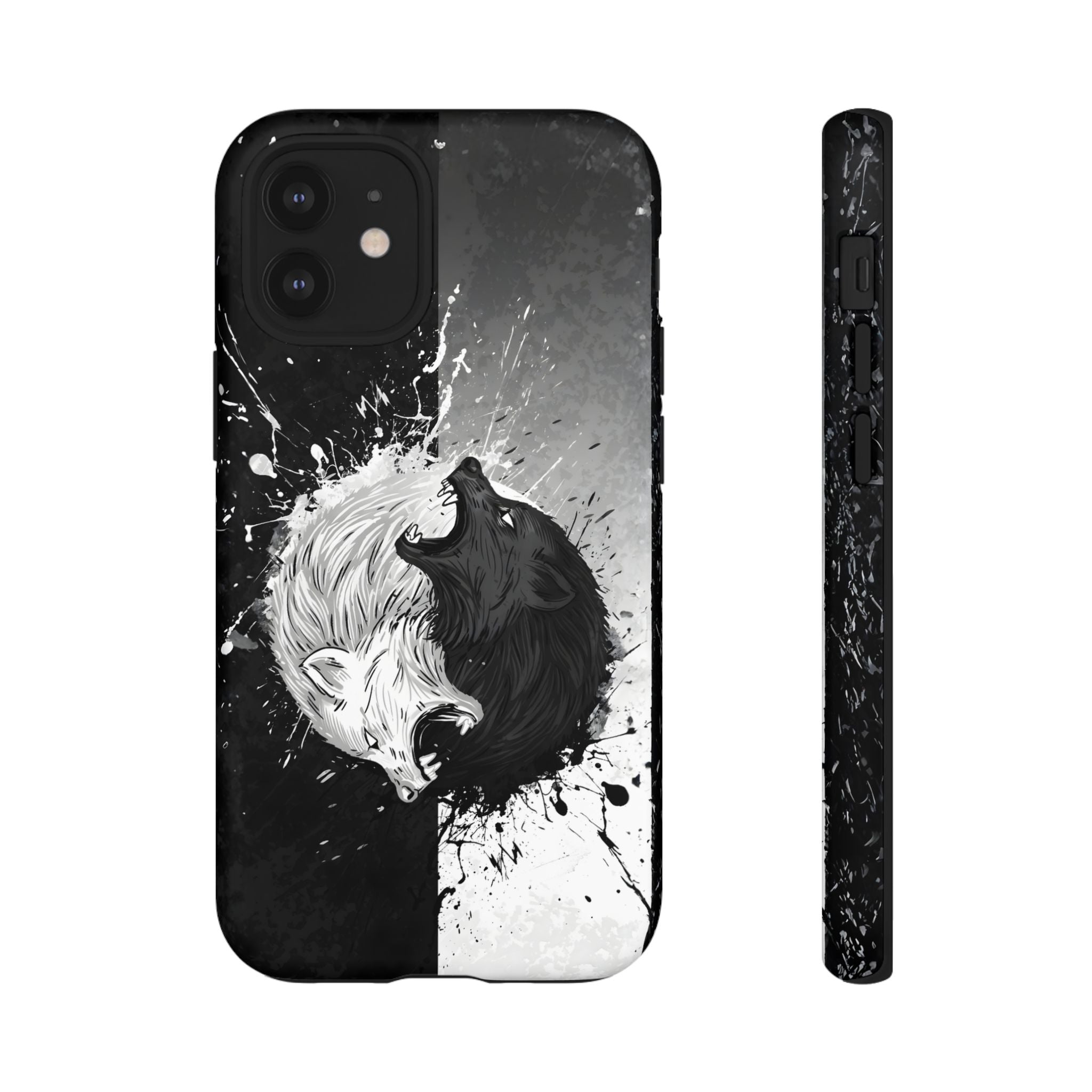 Yin Yang Wolf Phone Case - Dual Layer Protective Cover iPhone 12 Mini Matte Tough Cases