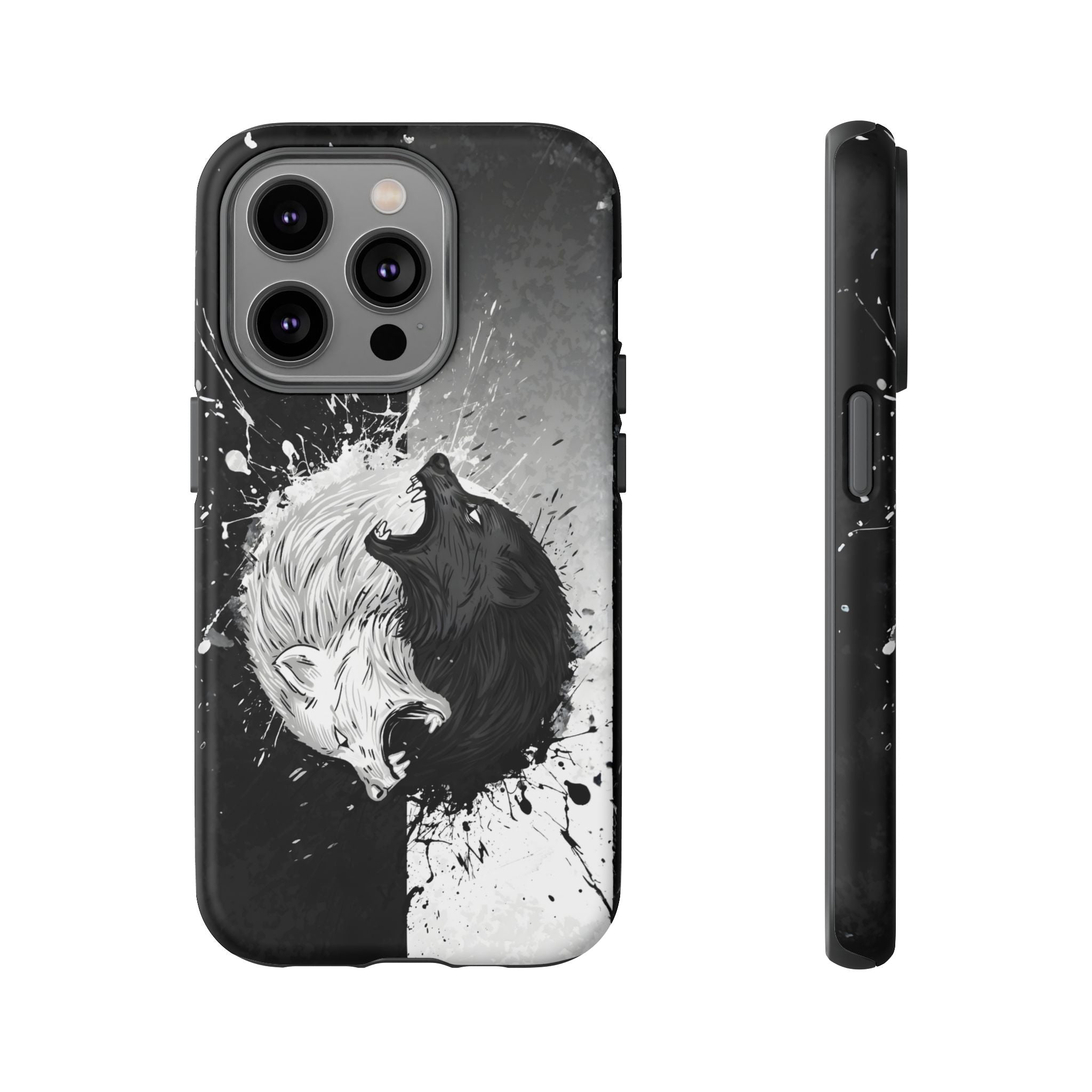 Yin Yang Wolf Phone Case - Dual Layer Protective Cover iPhone 14 Pro Matte Tough Cases