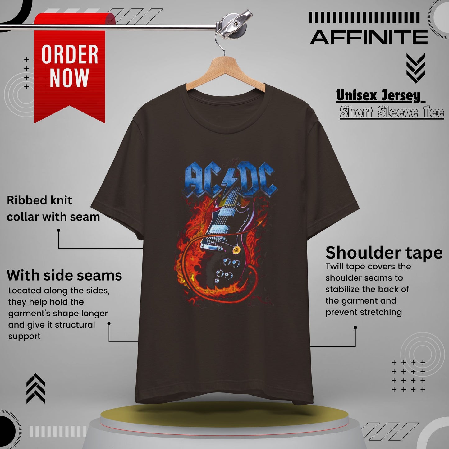 T-Shirt Rock In T Shirt - AC/DC Graphic Tee (Unisex Rock Shirt) Brown