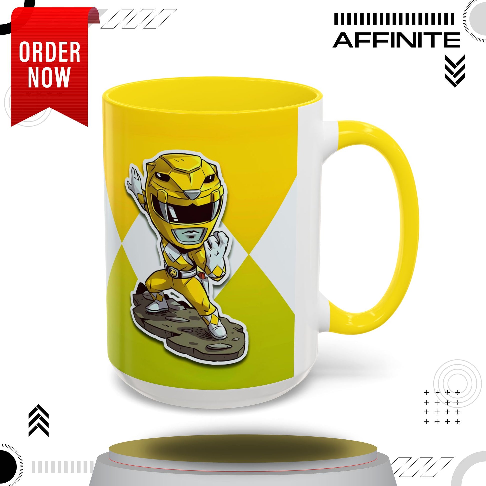 Mug Mighty Morphin Power Rangers Yellow Ranger Ceramic Mug - 11oz & 15oz Coffee Mug - Accent Mug for Pop Culture Fans 15oz Yellow