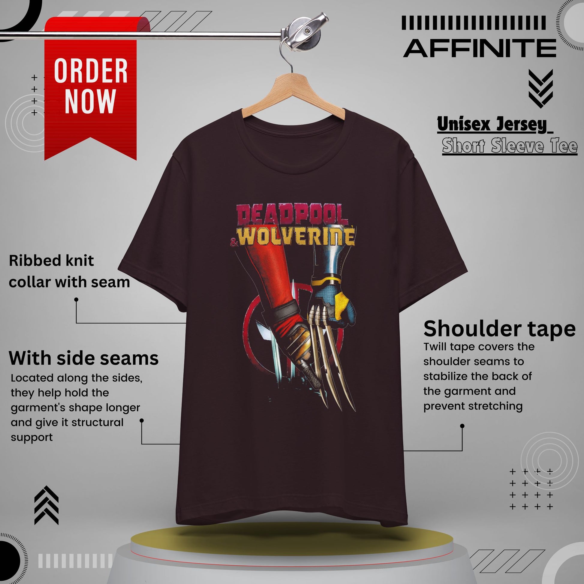 T-Shirt Deadpool & Wolverine Unisex Tee - Comic Book Style Graphic Shirt Oxblood Black