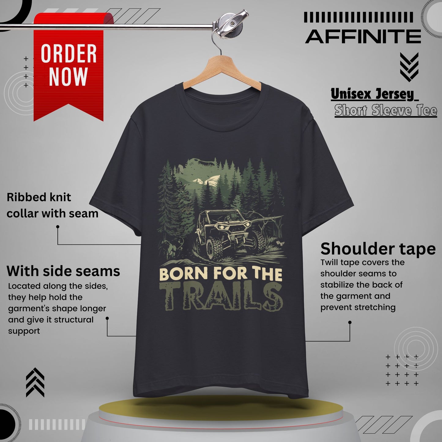 T-Shirt Born for the Trails Unisex Adventure Tee Dark Grey