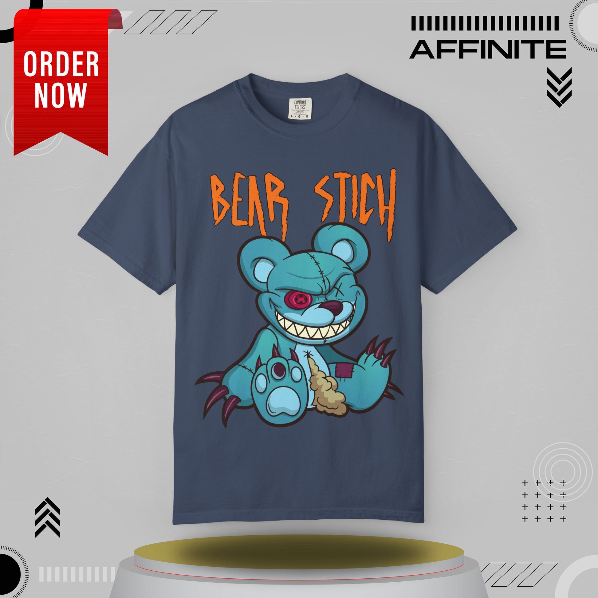 T-Shirt Bear Stick T-Shirt - Fun Garment-Dyed Graphic Tee (S-4XL) | Comfort Colors® Midnight